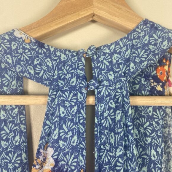 Free People Dream Darlin' Sleeveless Blue Floral Print Tank Top L Boho V-Neck - Picture 6 of 10